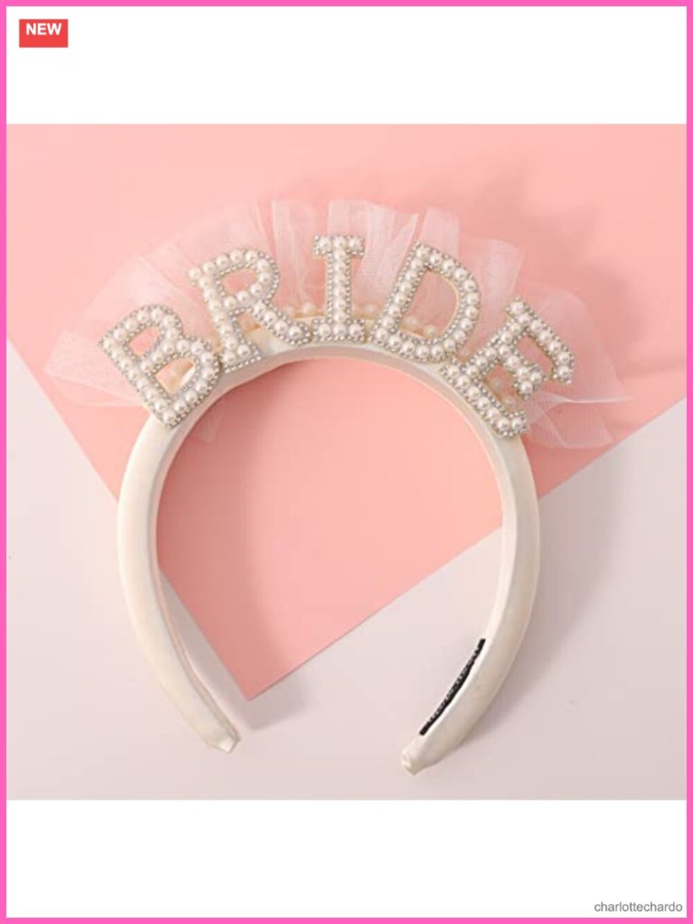 Satin Bride Headband with Pearl Veil & Rhinestone, Bachelorette Party Hair